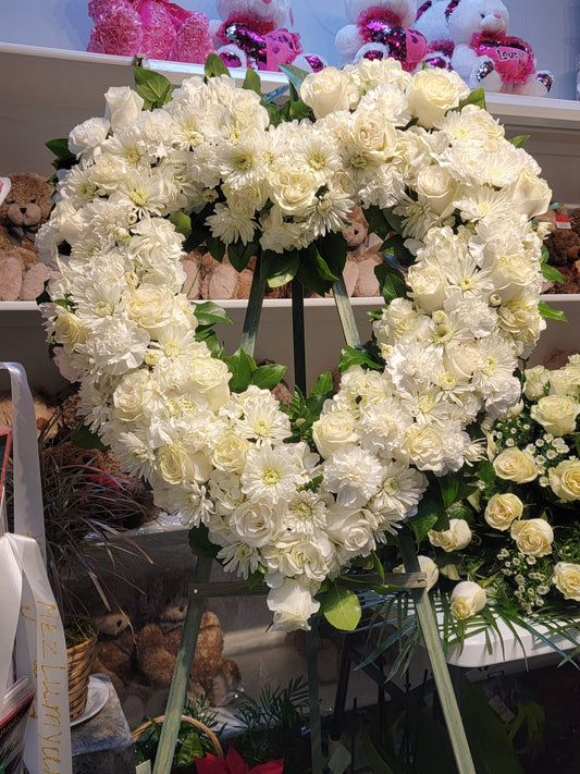 White Funeral Heart Wreath