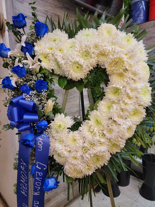 Blue Funeral Heart Wreath